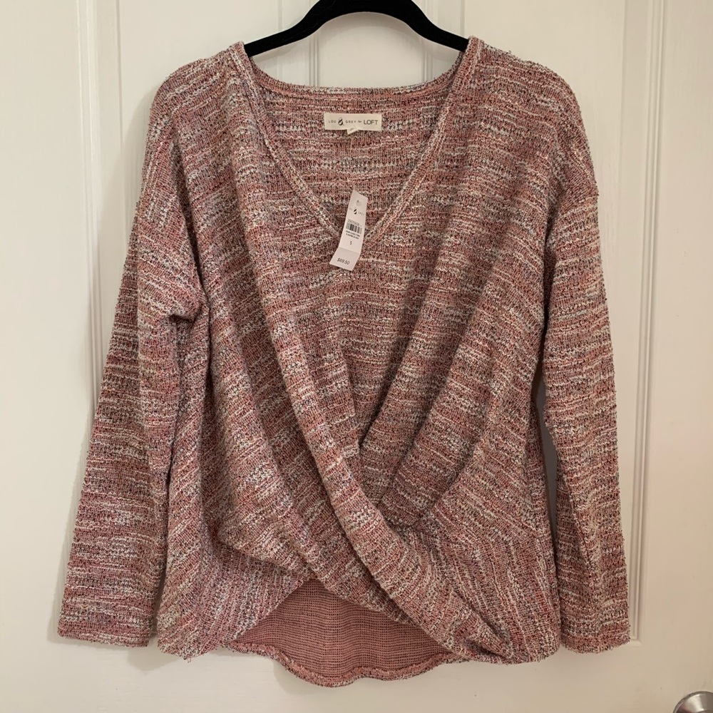 Lou & Grey Twist Front Hi Lo Long Sleeve Sweater